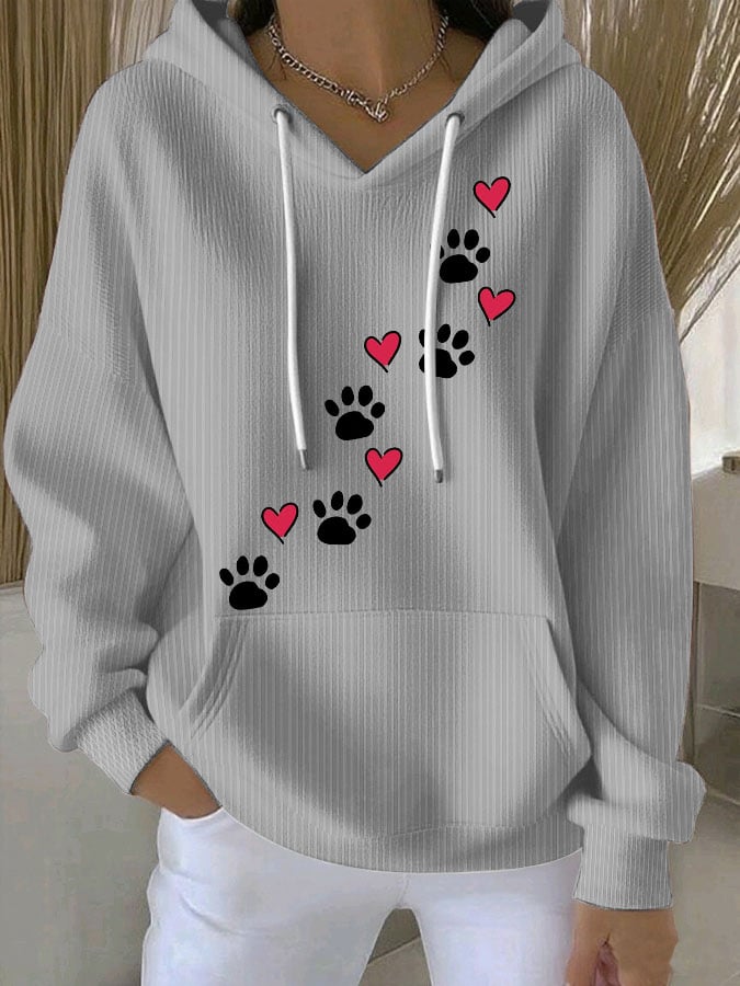 Women's Retro Animal Dog Paw Print Casual Cotton Hoodie