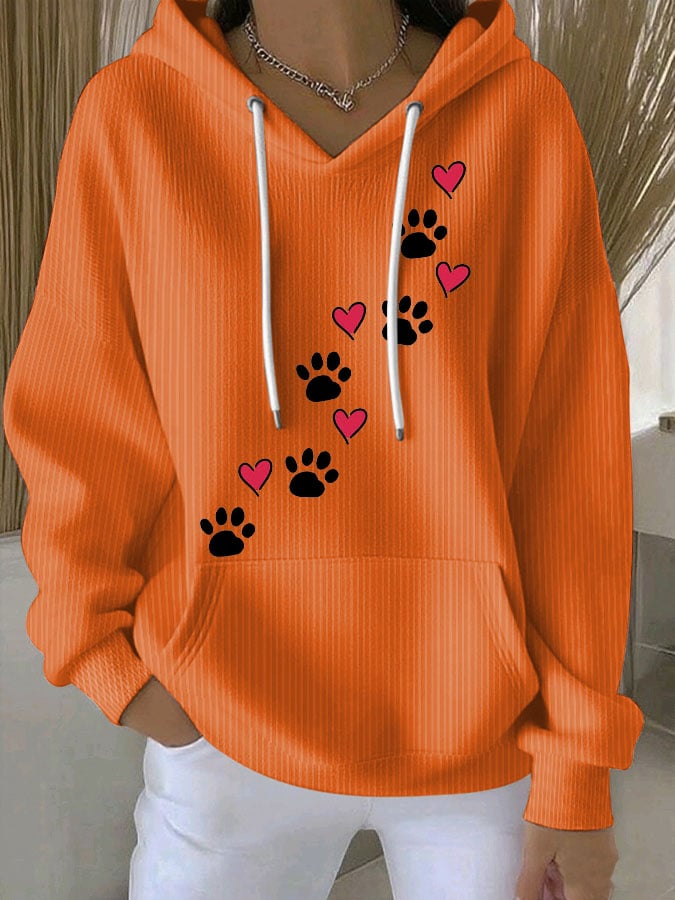 Women's Retro Animal Dog Paw Print Casual Cotton Hoodie