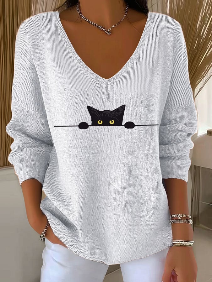 Women's Cat Print Long Sleeve Top