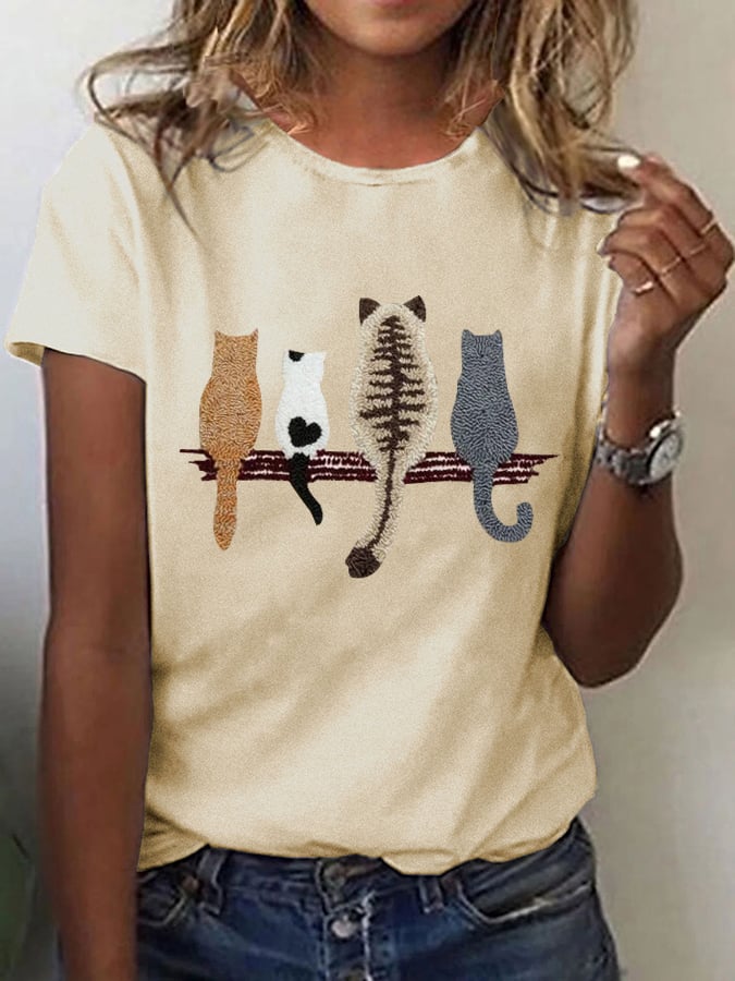 🐾 Buy 3 Save 10%🐱Women's Cat Back Pattern Printed Casual Tee💛100% For Shelter Pets🐱🐶