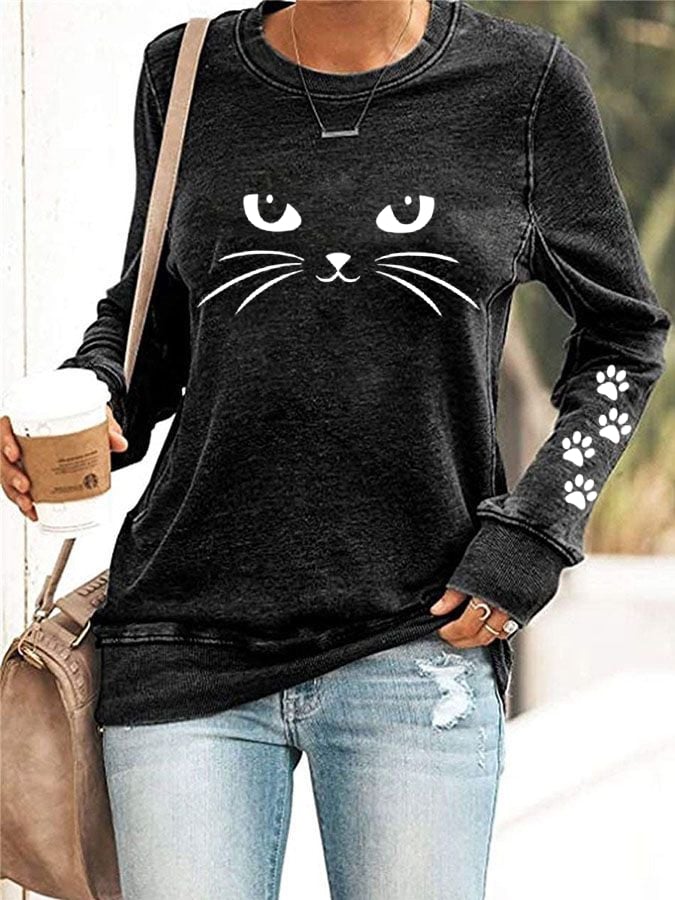 Women's Cute Cat Print Sweatshirt