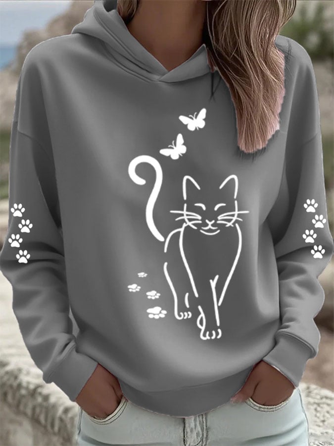 Women's Cat Print Casual Hoodie