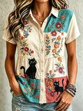 🐾Buy 3 Save 10%🐱Women's Casual Cat Floral Print Shirt💛100% For Shelter Pets🐱🐶