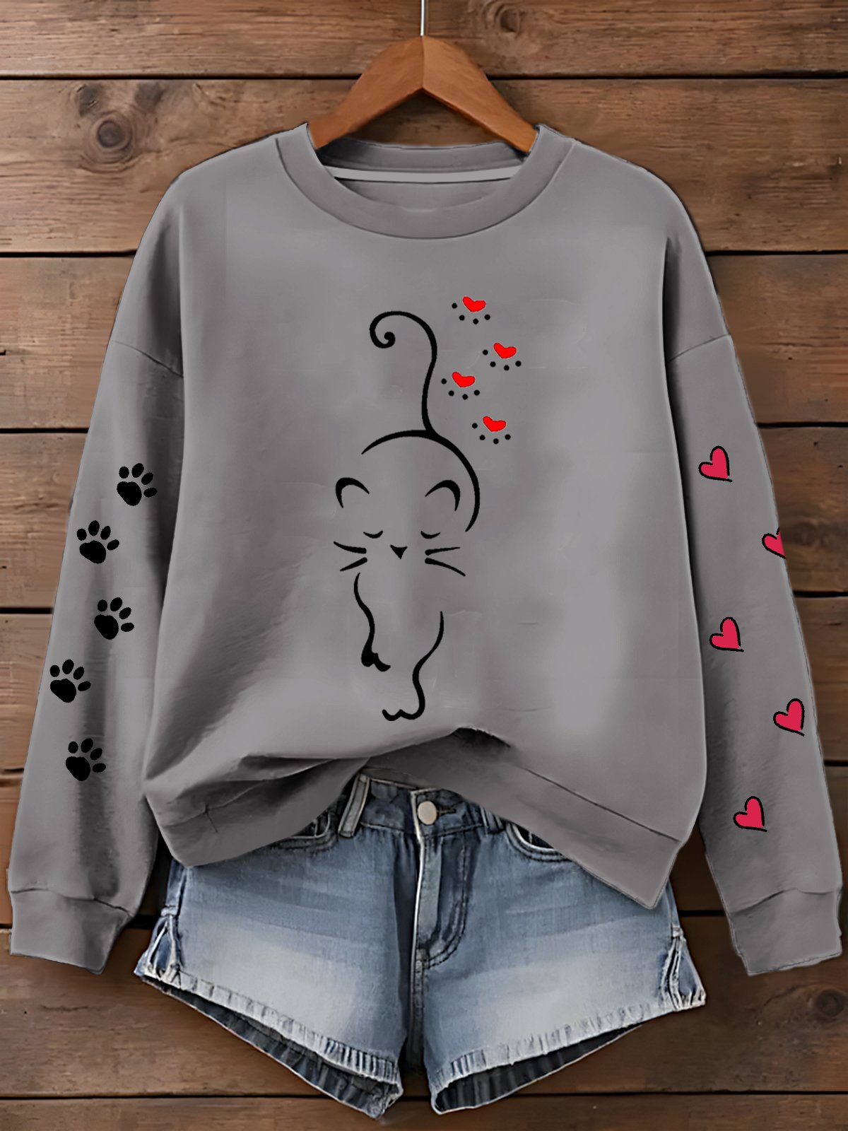 Women's Retro Animal Cat Print Sweatshirt
