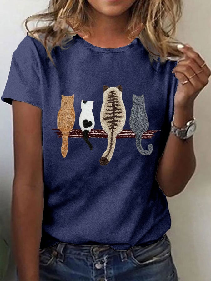 🐾 Buy 3 Save 10%🐱Women's Cat Back Pattern Printed Casual Tee💛100% For Shelter Pets🐱🐶