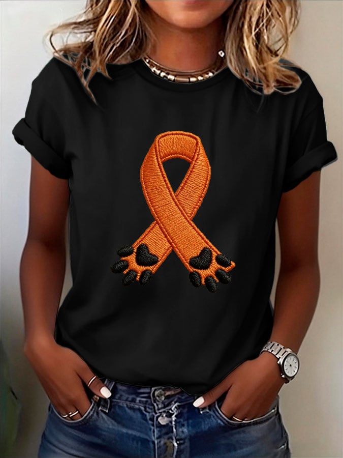 Women's Anti-Animal Cruelty Awareness Ribbon Print Casual T-Shirt