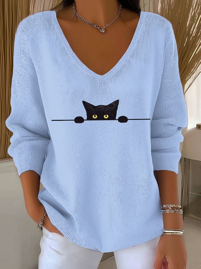 Women's Cat Print Long Sleeve Top
