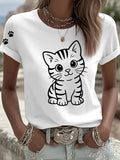 Women's Cute Cat Printed Casual T-Shirt