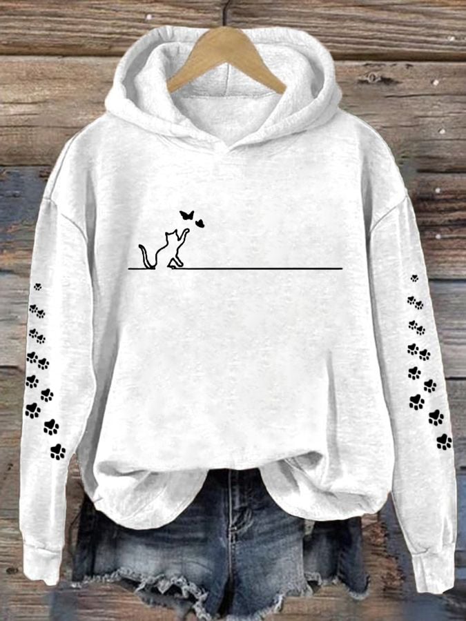 Women's Cat and Butterfly Print Sweatshirt