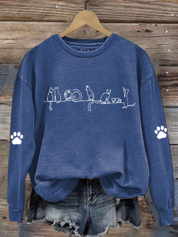 Women'S Cat Paw Print Casual Sweatshirt