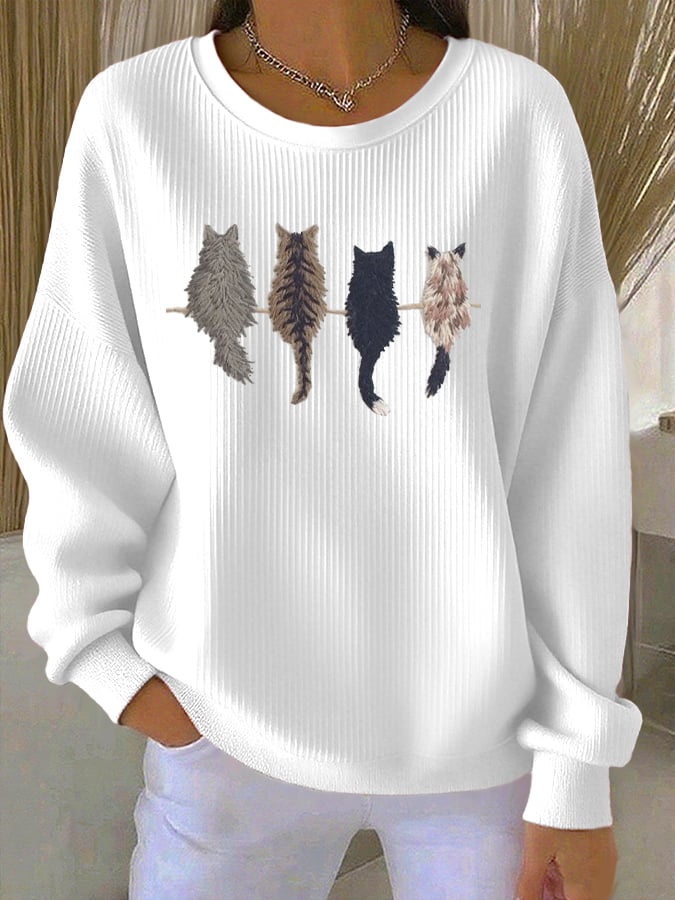 Women's Cute Cat Print Long Sleeve Top