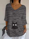 Women's Cat Art Mid-Sleeve Casual T-Shirt