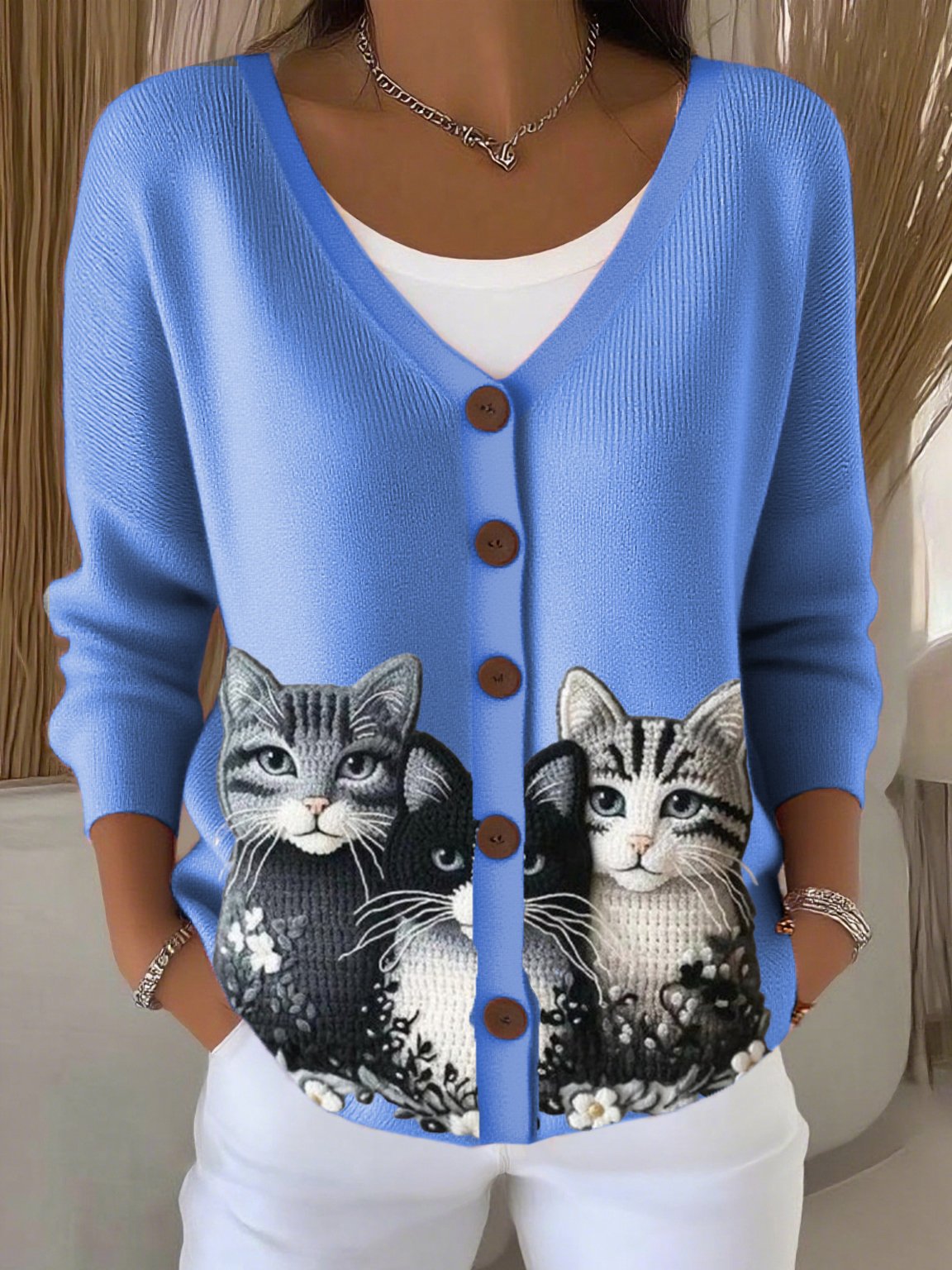Women's cat print casual cardigan