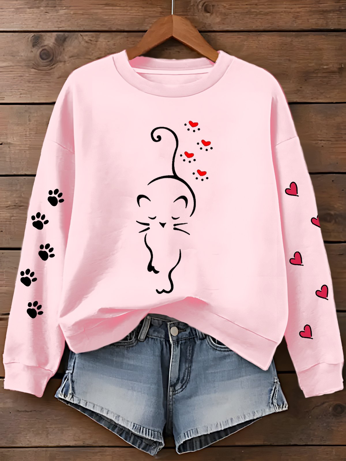 Women's Retro Animal Cat Print Sweatshirt