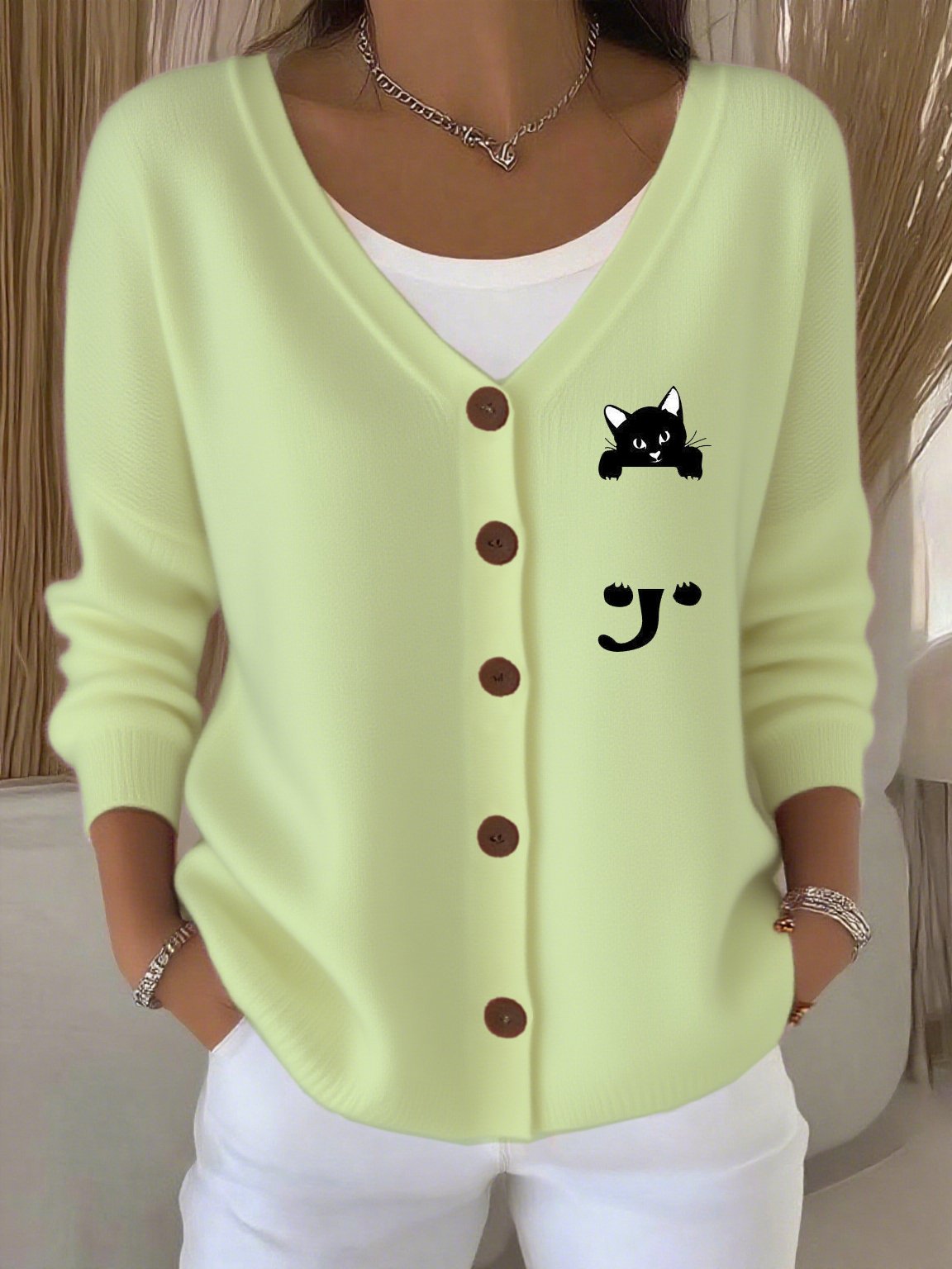 Women's Cat Paw Print Casual Cardigan