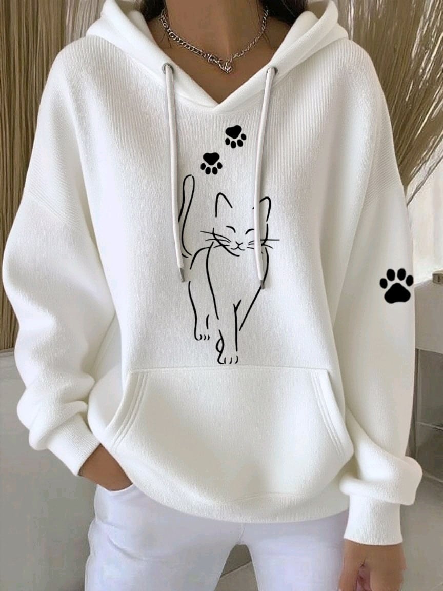Women'S Cat Print Casual Hoodie