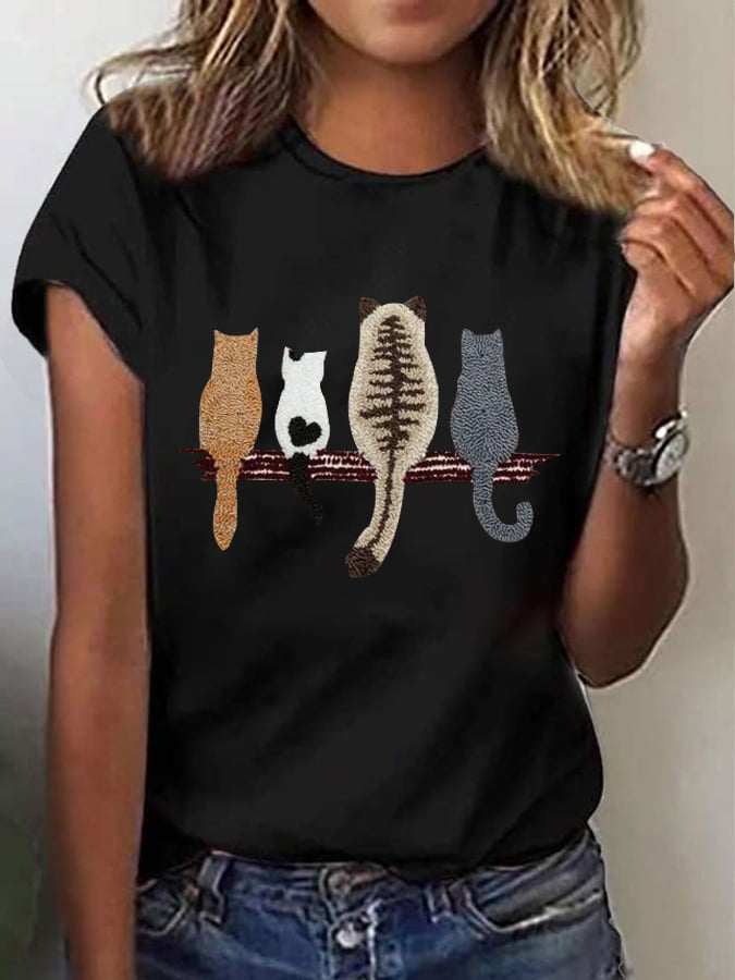 🐾 Buy 3 Save 10%🐱Women's Cat Back Pattern Printed Casual Tee💛100% For Shelter Pets🐱🐶