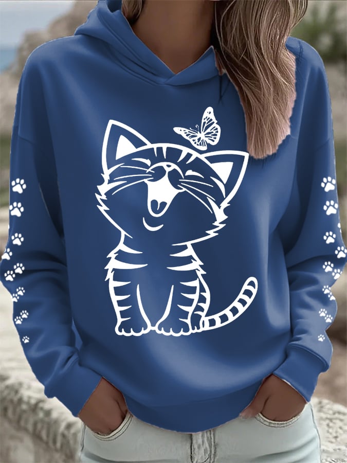 Women's Cat Print Casual Hoodie