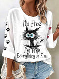🐾Buy 3 Save 10%🐱Women's Retro It'S Fine I'M Fine Everything Is Fine Print Shirt💛100% For Shelter Pets🐱🐶