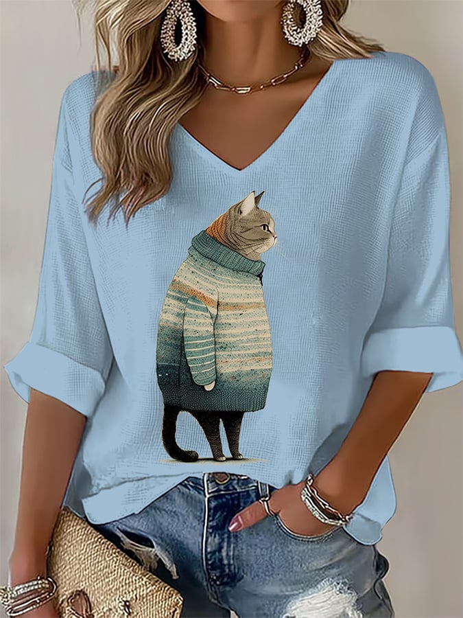 🐾Buy 3 Save 10%🐱Women's Animal Cat Art Print T-Shirt💛100% For Shelter Pets🐱🐶