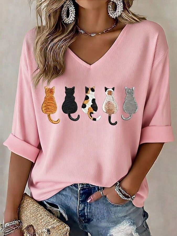 🐾 Buy 3 Save 10%🐱Women's Casual Cute Cat Print T-shirt💛100% For Shelter Pets🐱🐶