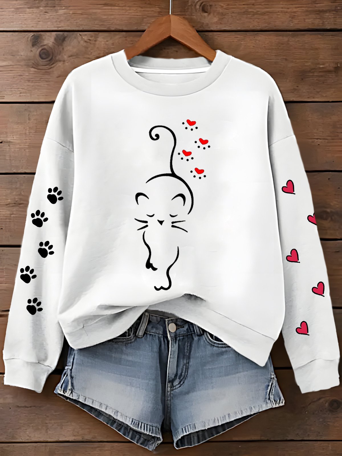 Women's Retro Animal Cat Print Sweatshirt