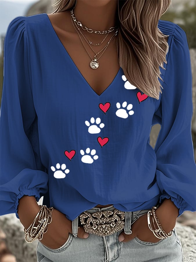 Women's Retro Animal Paw Print Shirt