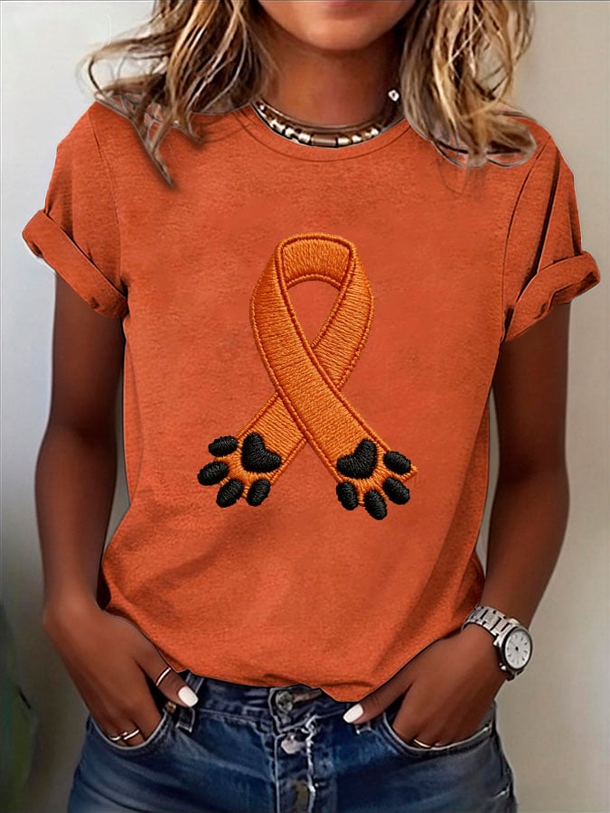 Women's Anti-Animal Cruelty Awareness Ribbon Print Casual T-Shirt