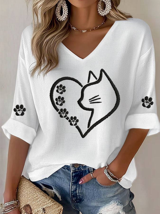 Women's Casual Cute Cat Print T-shirt