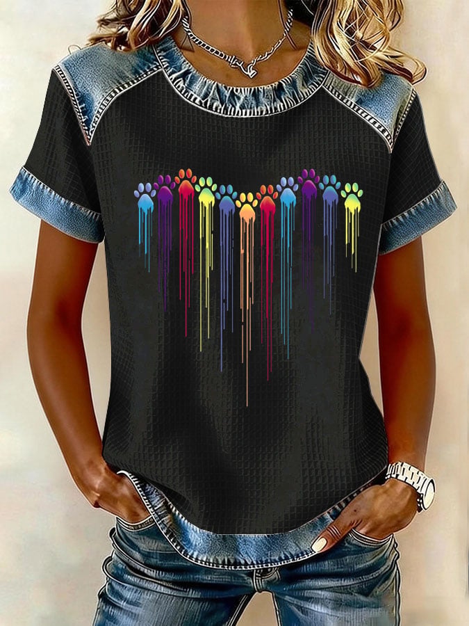 Women's Paws Print Waffle T-shirt