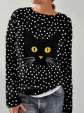 Women's Retro Retro Animal Black Cat Contrast Cozy Knit Sweater