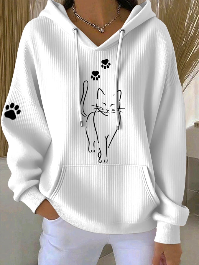 Women'S Cute Cat print Casual Hoodie Sweatshirt