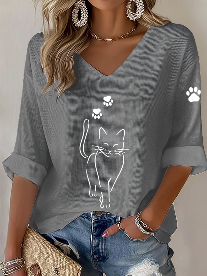 Women's Cute Cat Print Casual T-Shirt