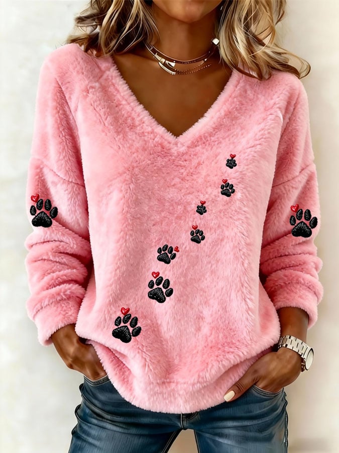 Women's Heart And Paw Flannel Top