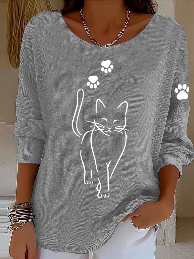 Women'S Cat Print Casual  T-Shirt