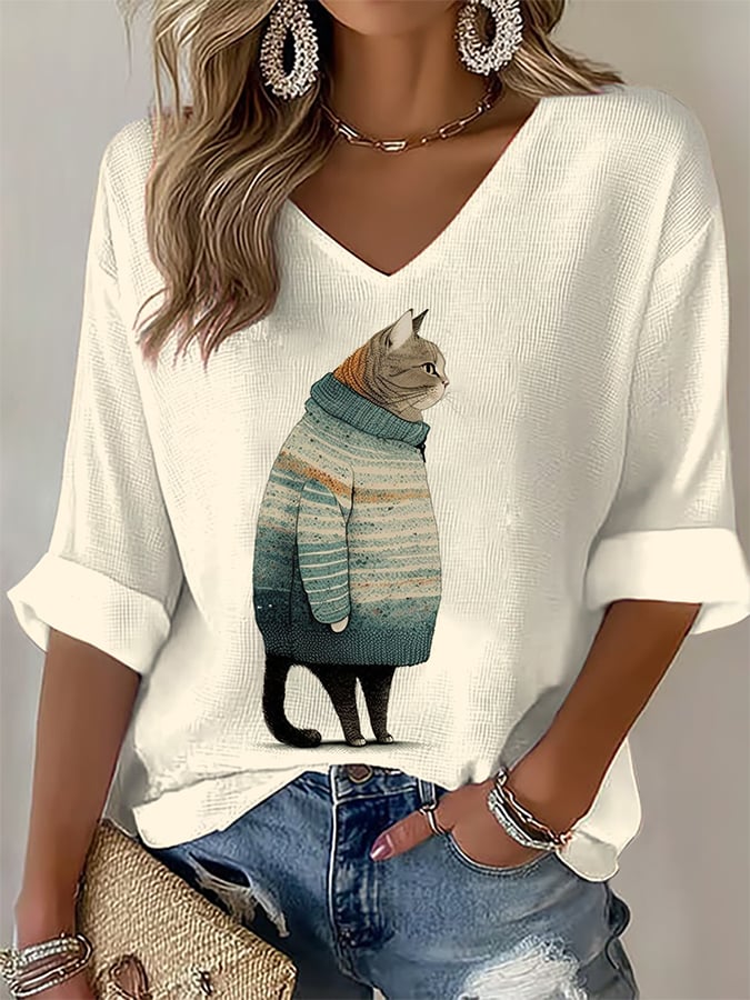 🐾Buy 3 Save 10%🐱Women's Animal Cat Art Print T-Shirt💛100% For Shelter Pets🐱🐶