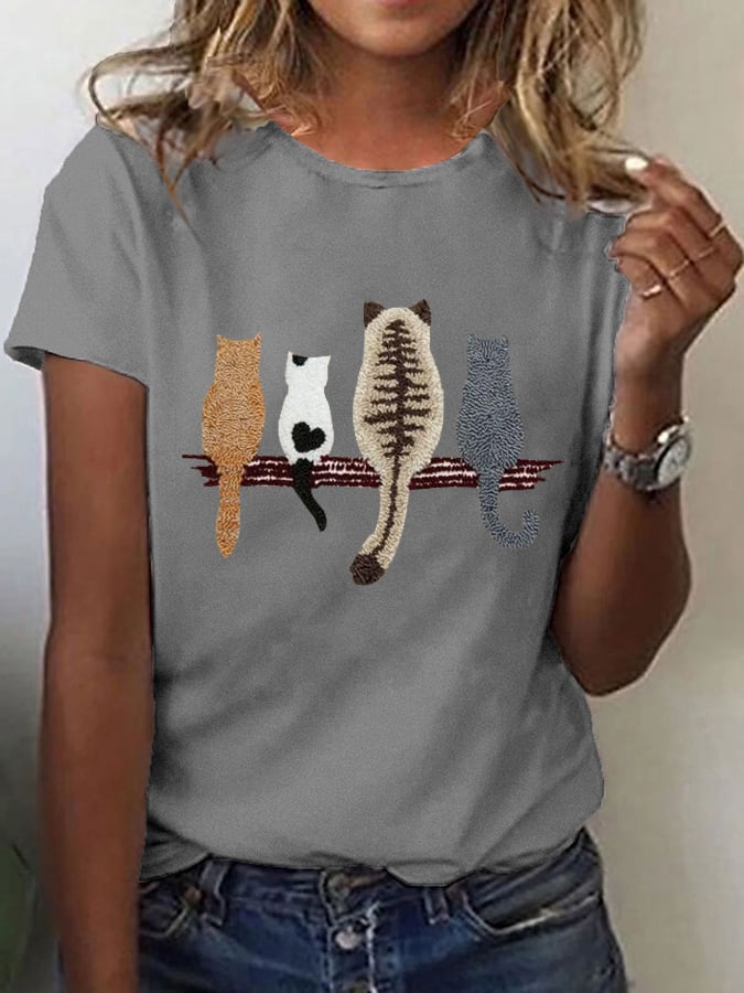 🐾 Buy 3 Save 10%🐱Women's Cat Back Pattern Printed Casual Tee💛100% For Shelter Pets🐱🐶