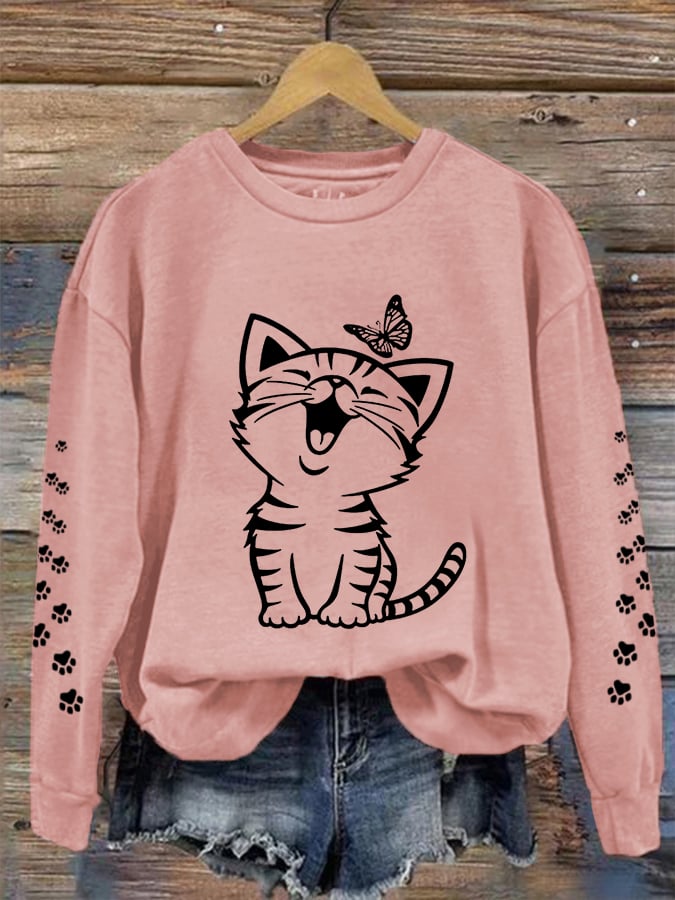 Women's Cute Cat Print Cat Lovers Casual Sweatshirt