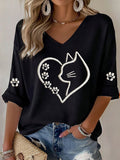 Women's Casual Cute Cat Print T-shirt