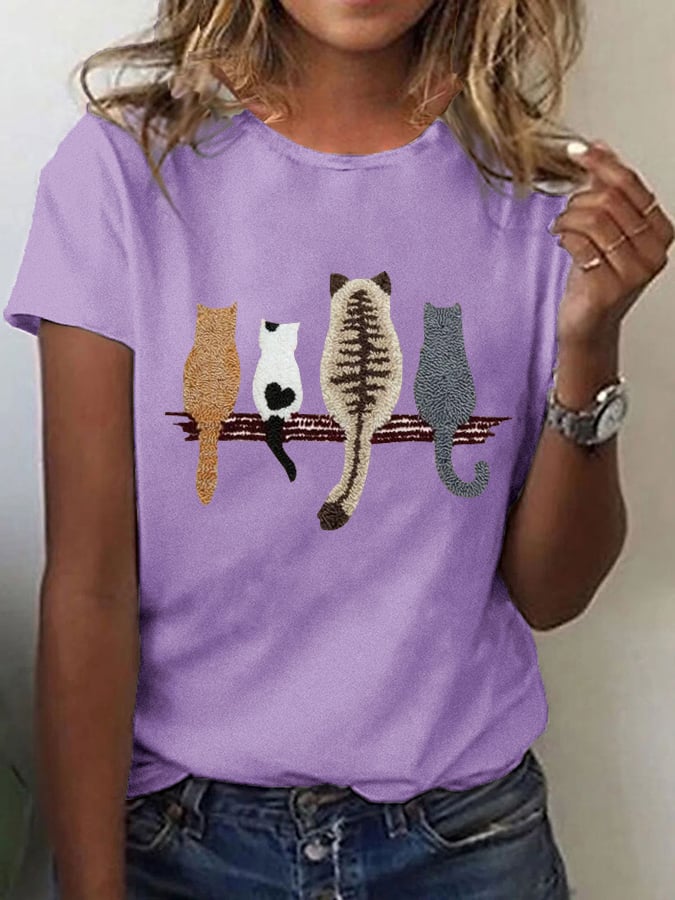 🐾 Buy 3 Save 10%🐱Women's Cat Back Pattern Printed Casual Tee💛100% For Shelter Pets🐱🐶