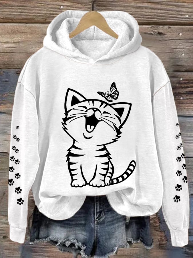 Women's Cute Cat Print Cat Lovers Casual Hoodie