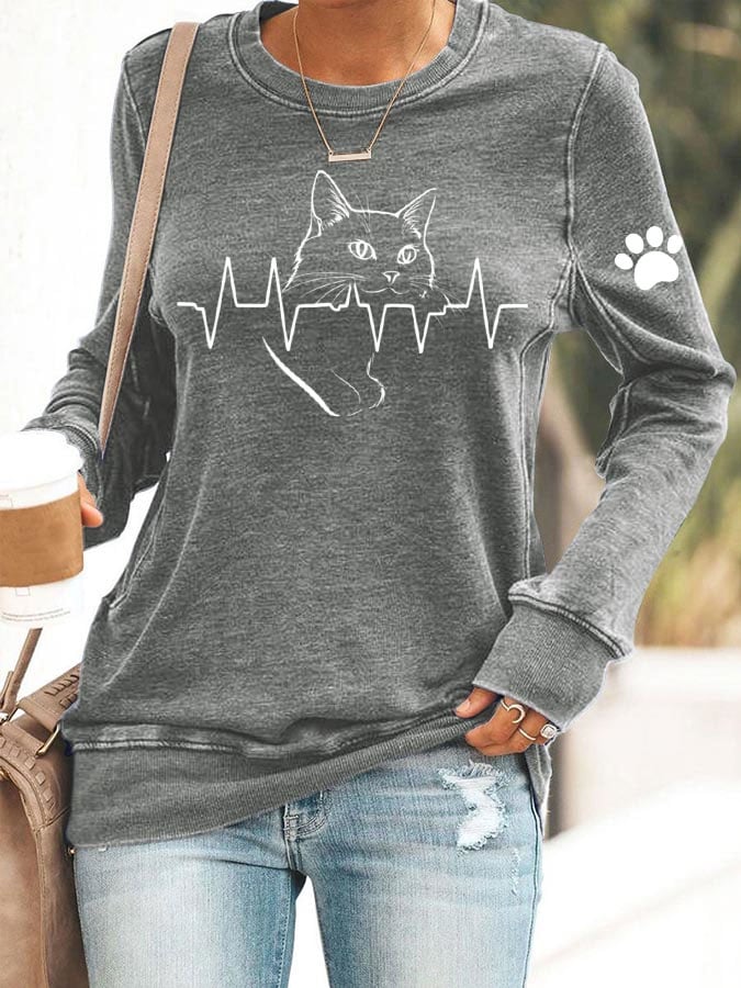 Women's Cute Cat Print Sweatshirt