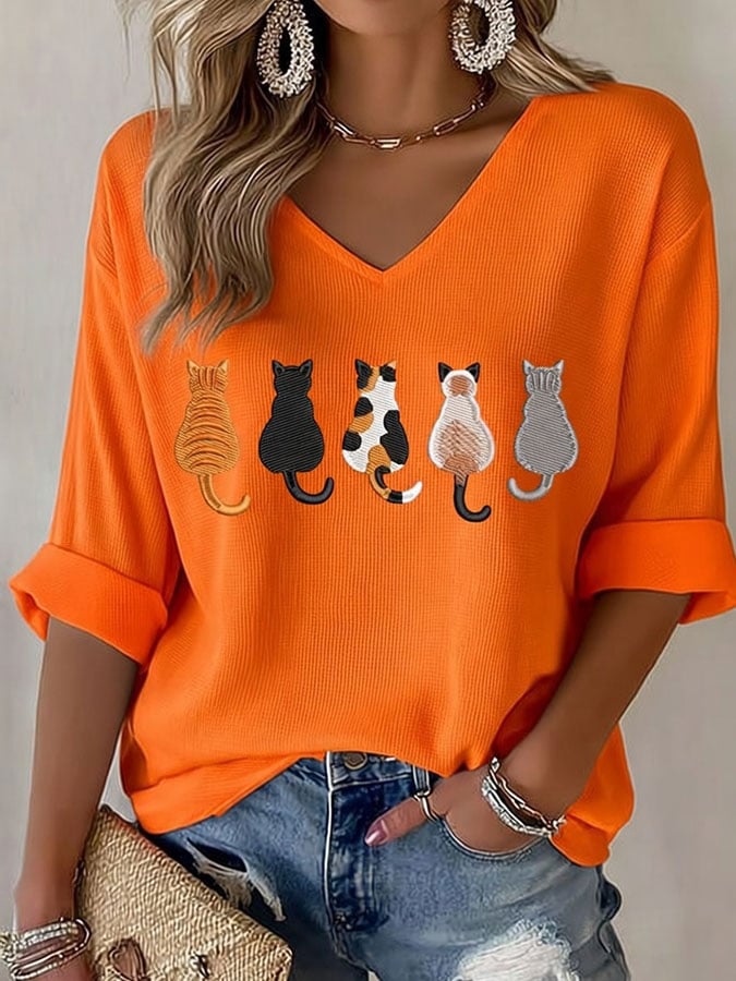 🐾 Buy 3 Save 10%🐱Women's Casual Cute Cat Print T-shirt💛100% For Shelter Pets🐱🐶