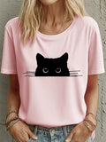 Women's Cute Black Cat Print Short-Sleeved T-Shirt