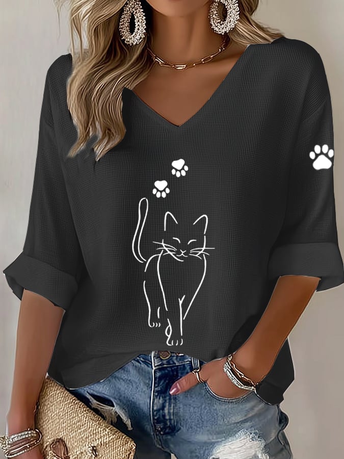Women's Cute Cat Print Casual T-Shirt
