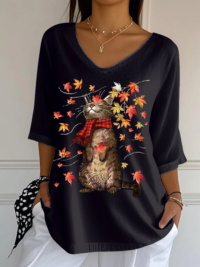 Women'S It’s Fall Y’all Cute Cat Print T-Shirt