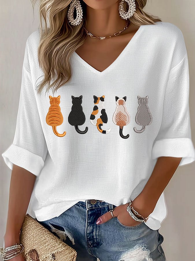 🐾 Buy 3 Save 10%🐱Women's Casual Cute Cat Print T-shirt💛100% For Shelter Pets🐱🐶