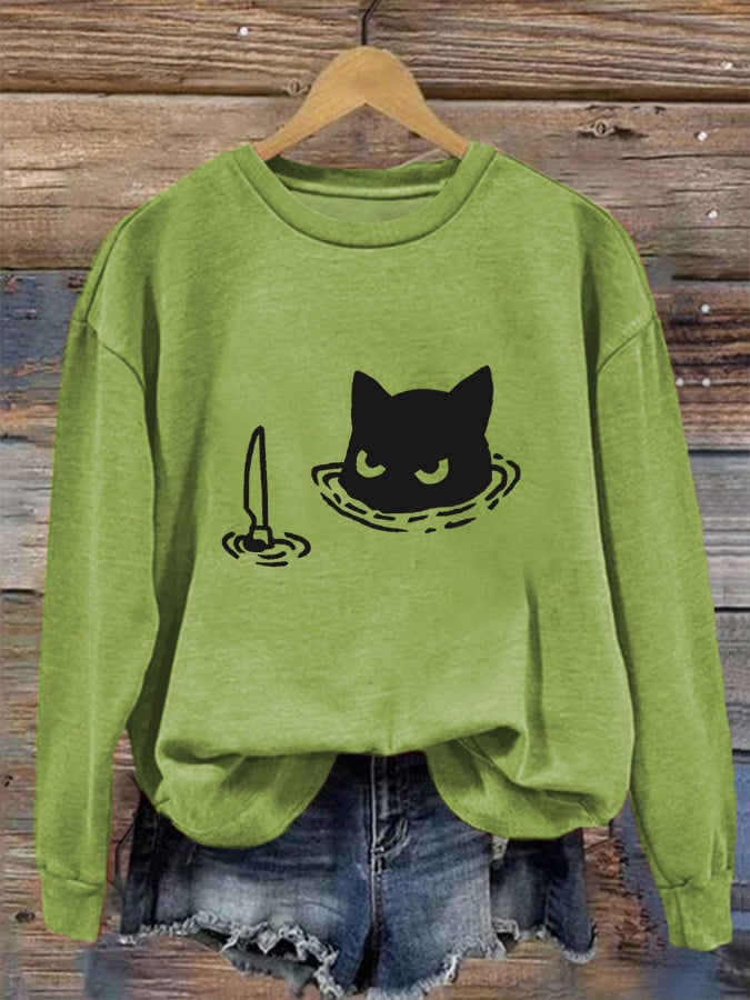 Women's Casual Cat Print Warm Sweatshirt