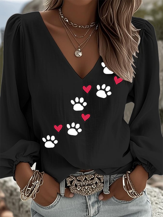 Women's Retro Animal Paw Print Shirt