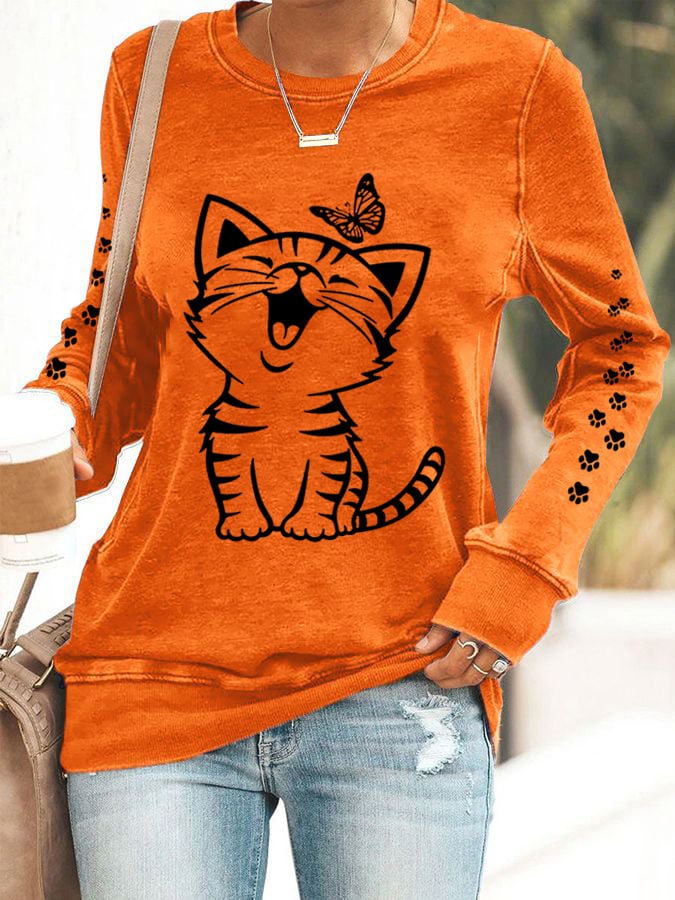 Women's Cute Cat Print Cat Lovers Casual Sweatshirt